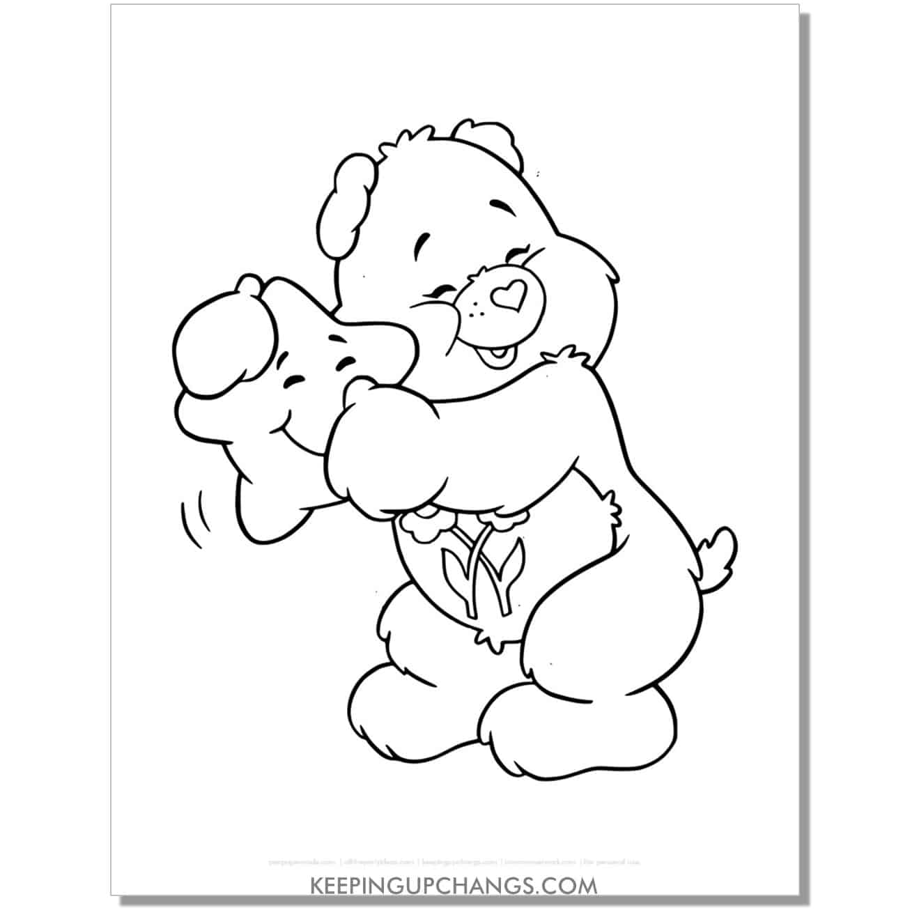 friend bear hugging star care bear coloring page, sheet.
