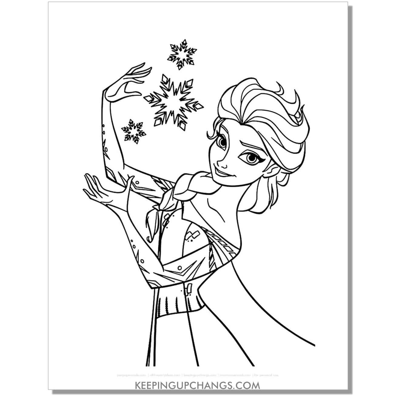 free elsa magic hands snowflakes frozen coloring page.