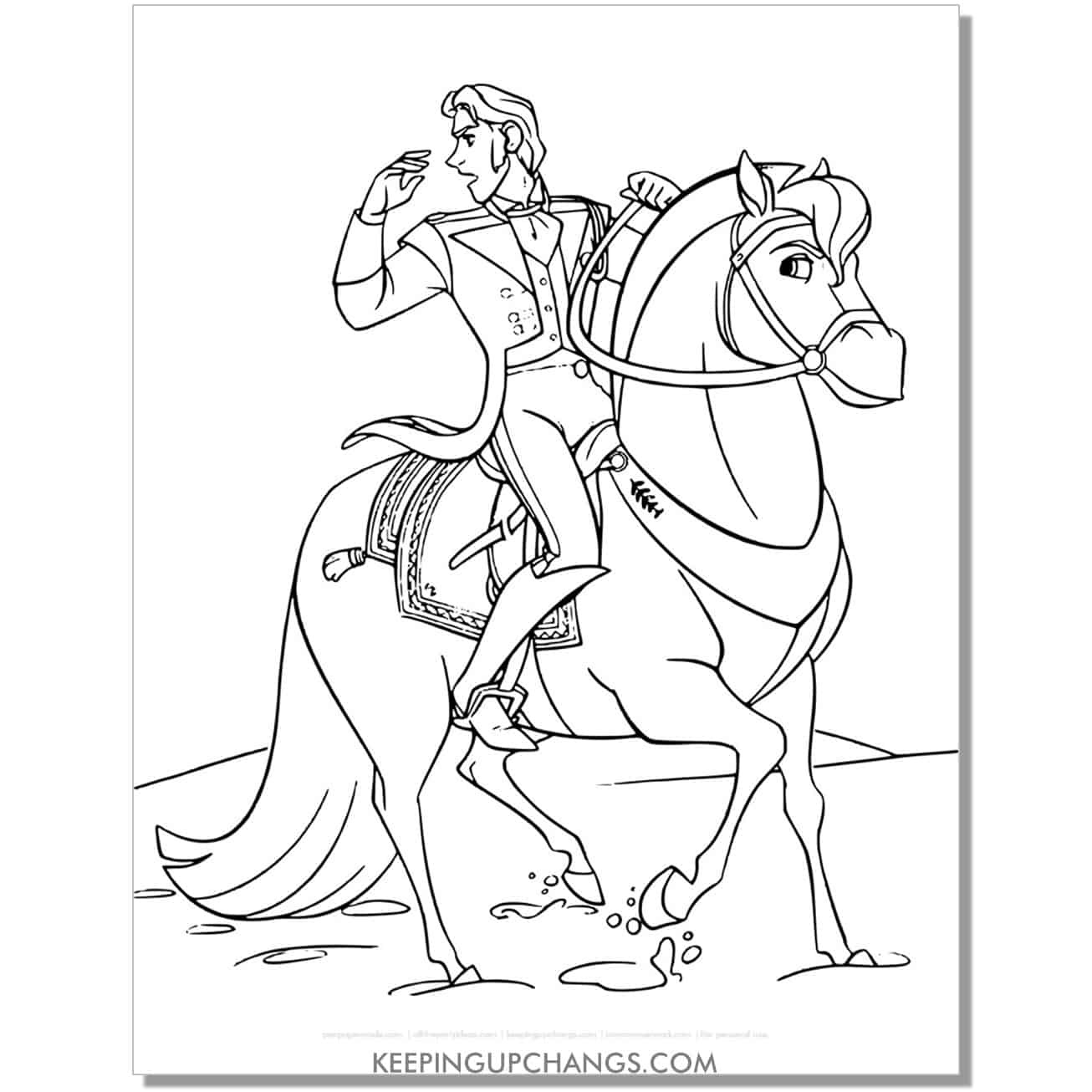 free hans on horseback frozen coloring page.