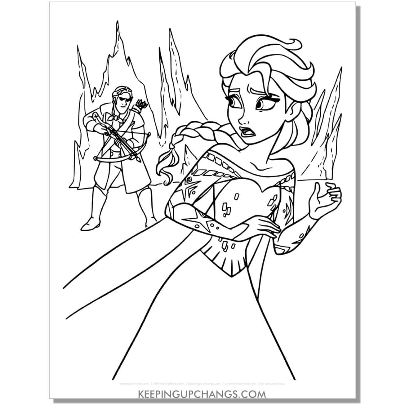 free elsa running away from hans frozen coloring page.