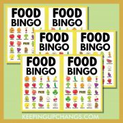 free food bingo 5x5 game cards.