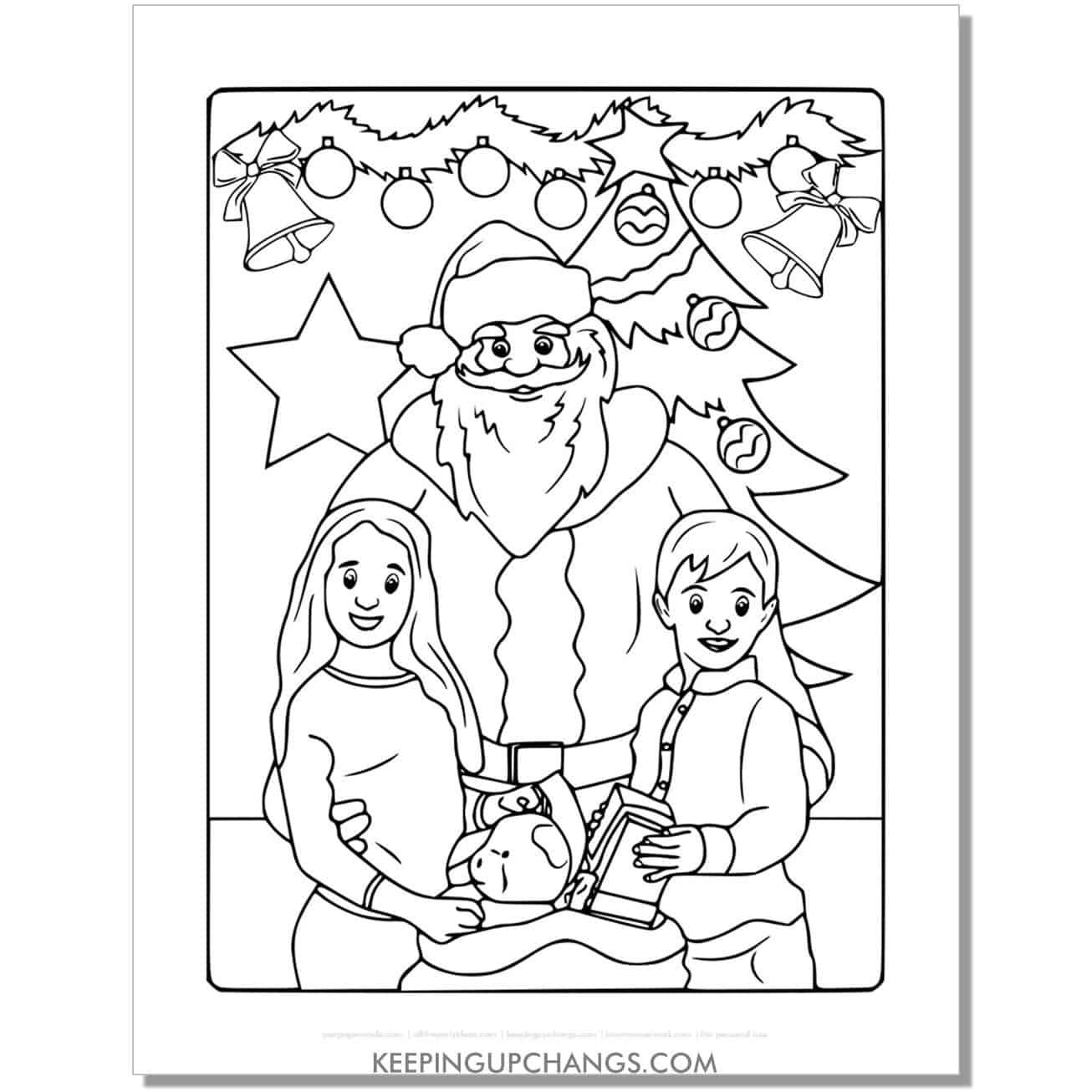 free full size santa with boy and girl coloring page.