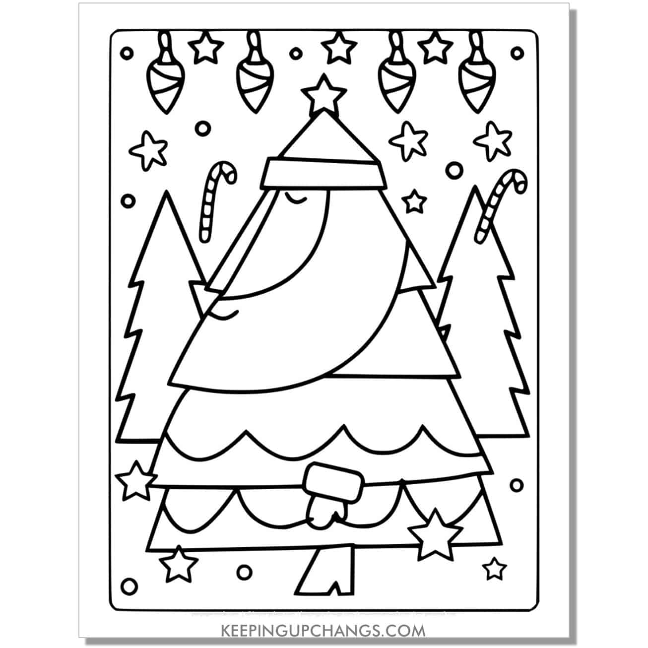 free full size santa shaped like christmas tree coloring page.