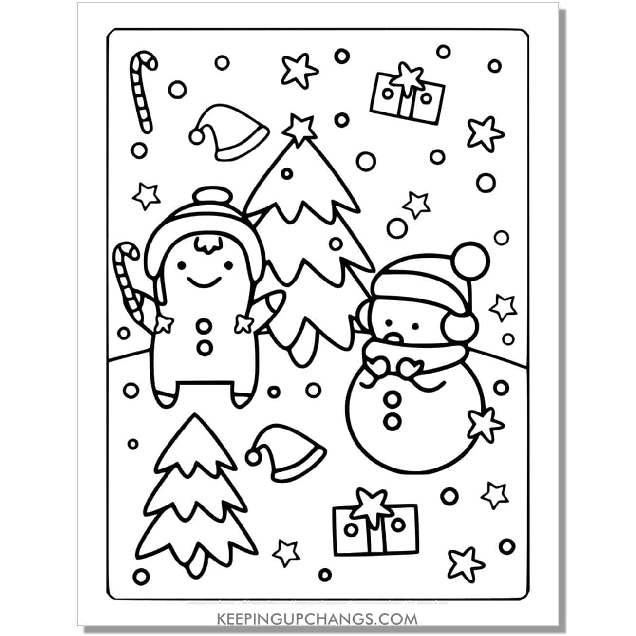 free winter snowman full size christmas tree coloring page.