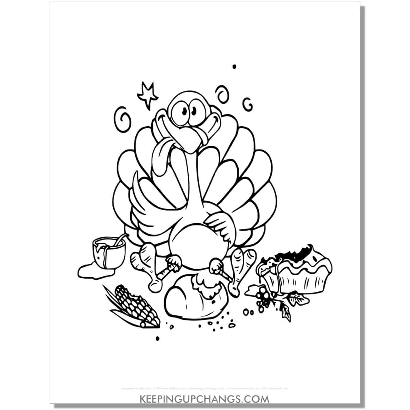 free full turkey gobble funny turkey coloring page for fall, thanksgiving.