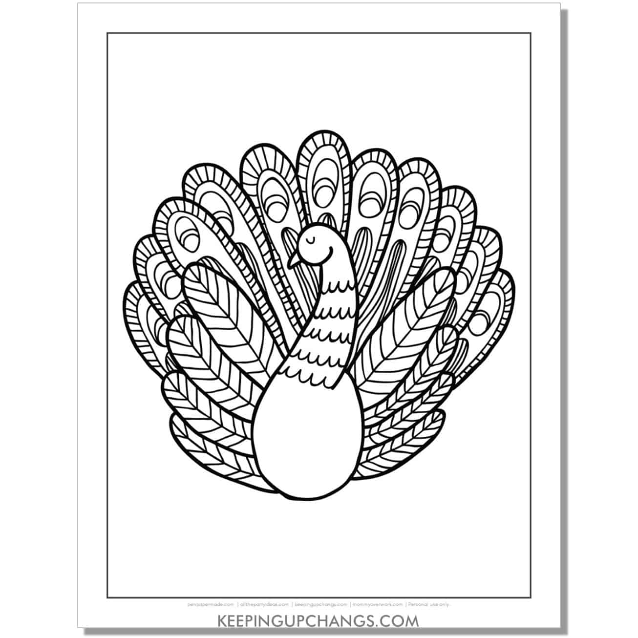 nordic hand drawing peacock coloring page.
