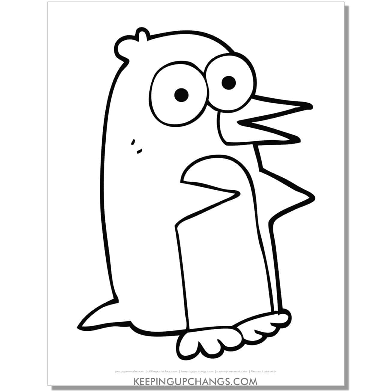 free funny walking penguin coloring page.
