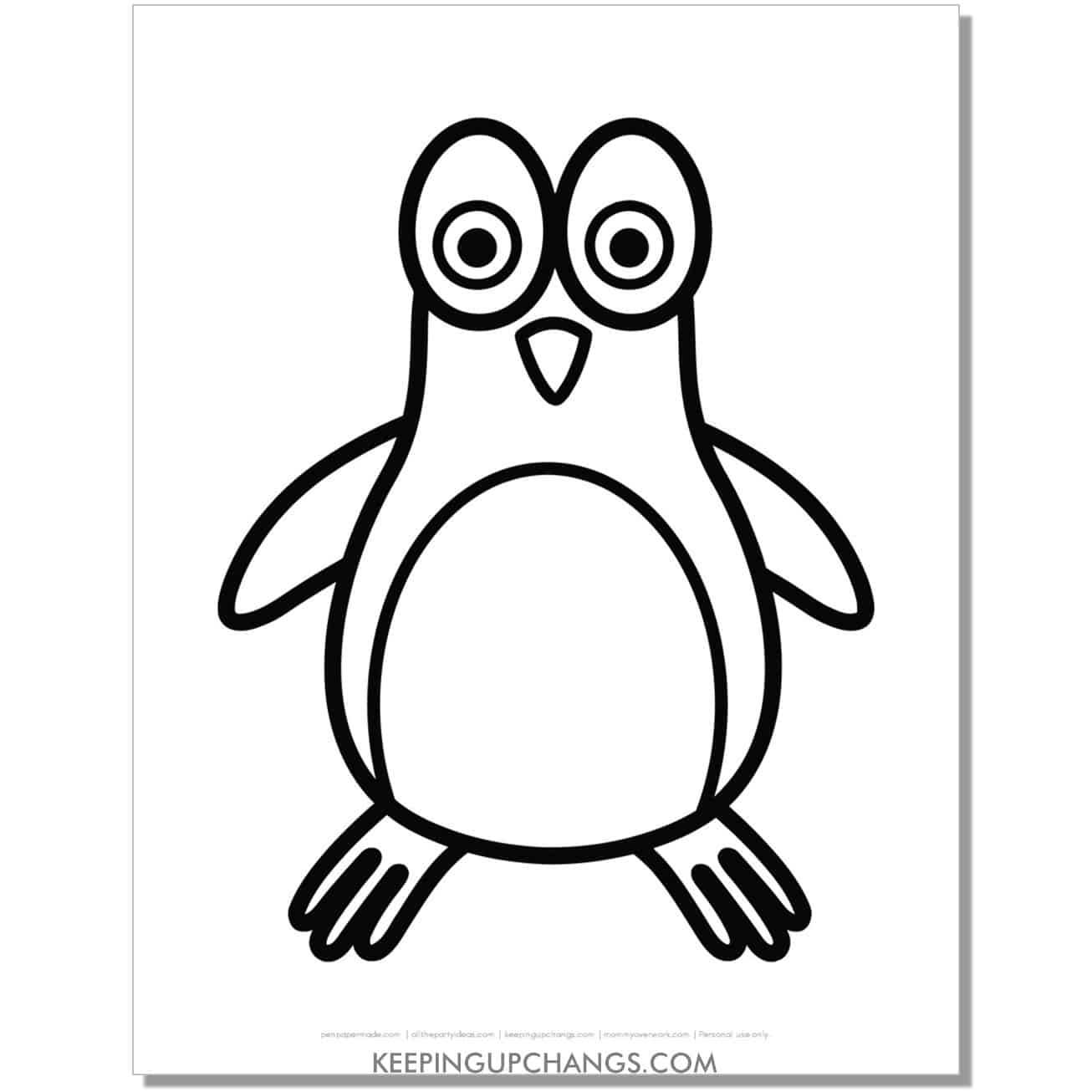 free funny penguin with big eyes coloring page.