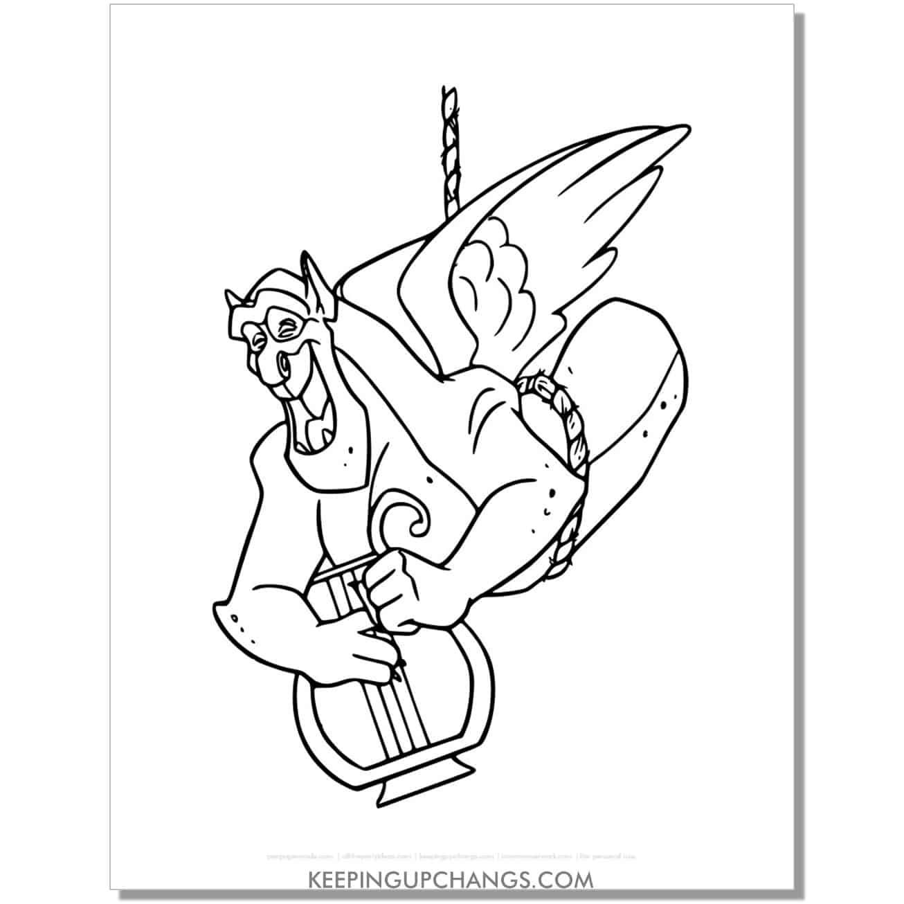 free laverne playing harp hunchback notre dame coloring page, sheet.
