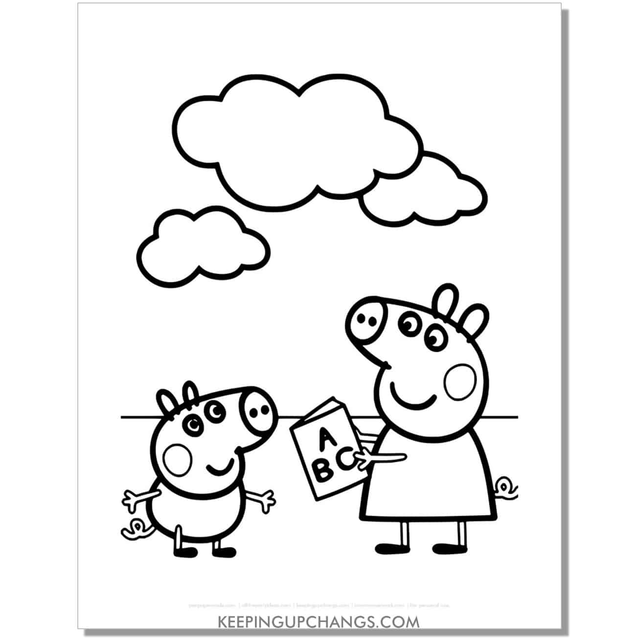 free abc george and peppa pig coloring page, sheet.