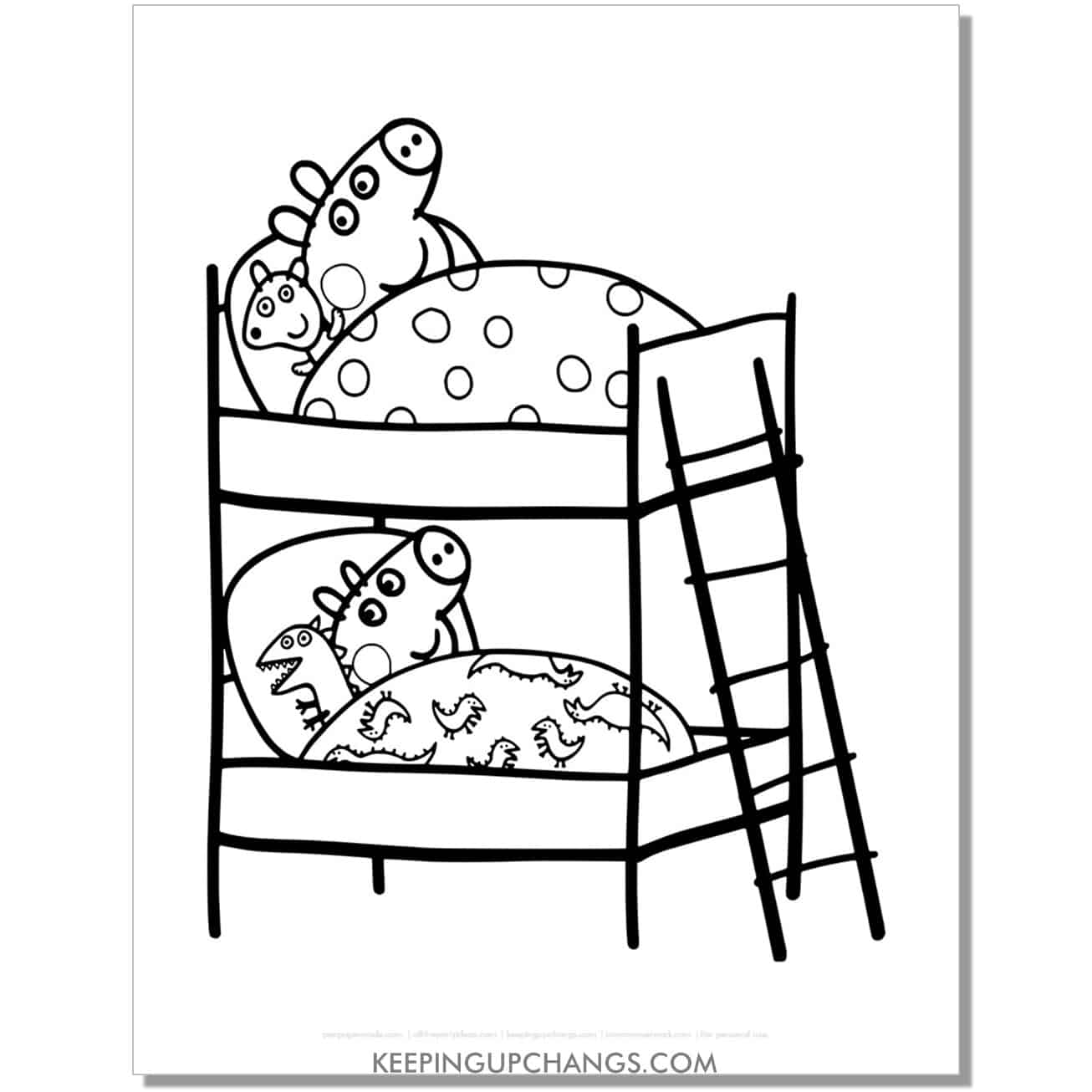 free bedtime george and peppa pig coloring page, sheet.