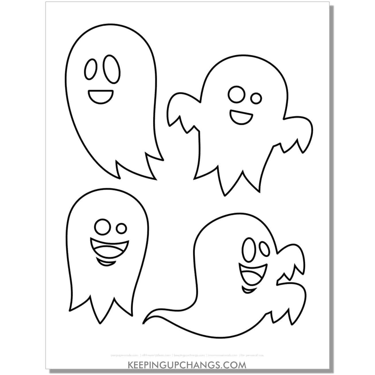 free happy ghost template coloring page.