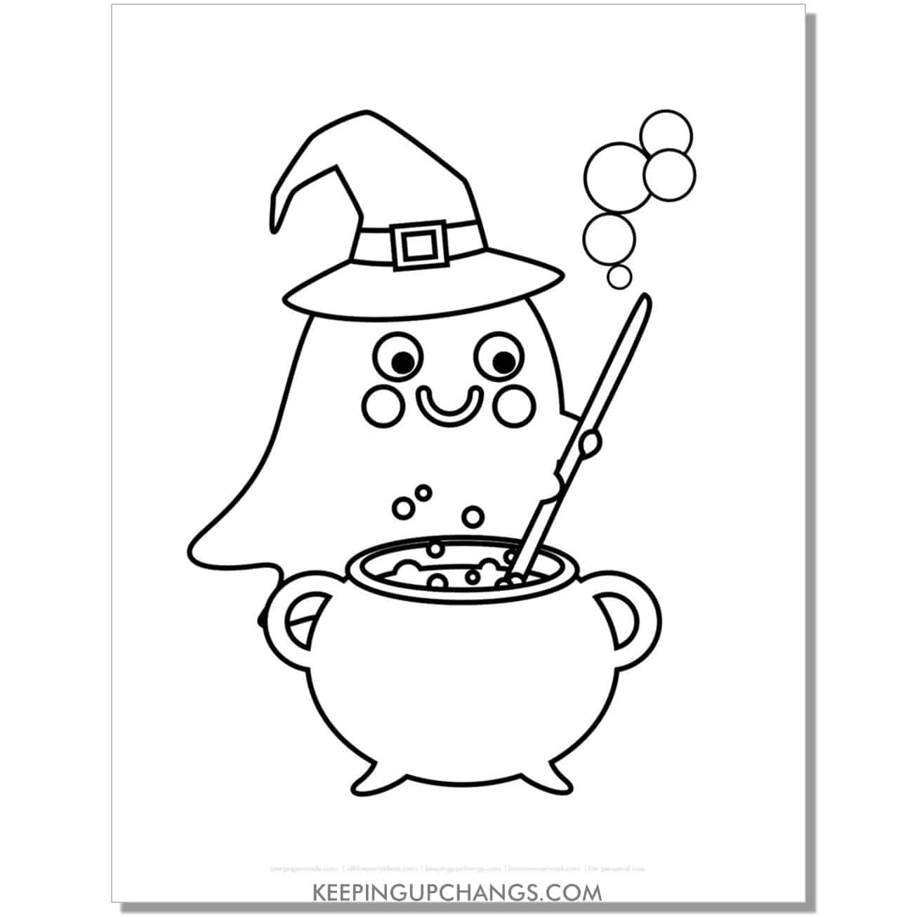 free witch ghost with cauldron coloring page.