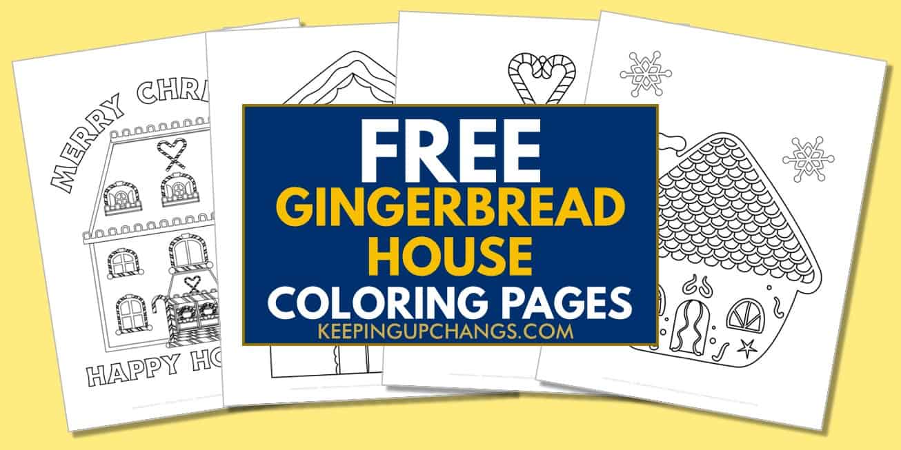 spread of free gingerbread house coloring pages.
