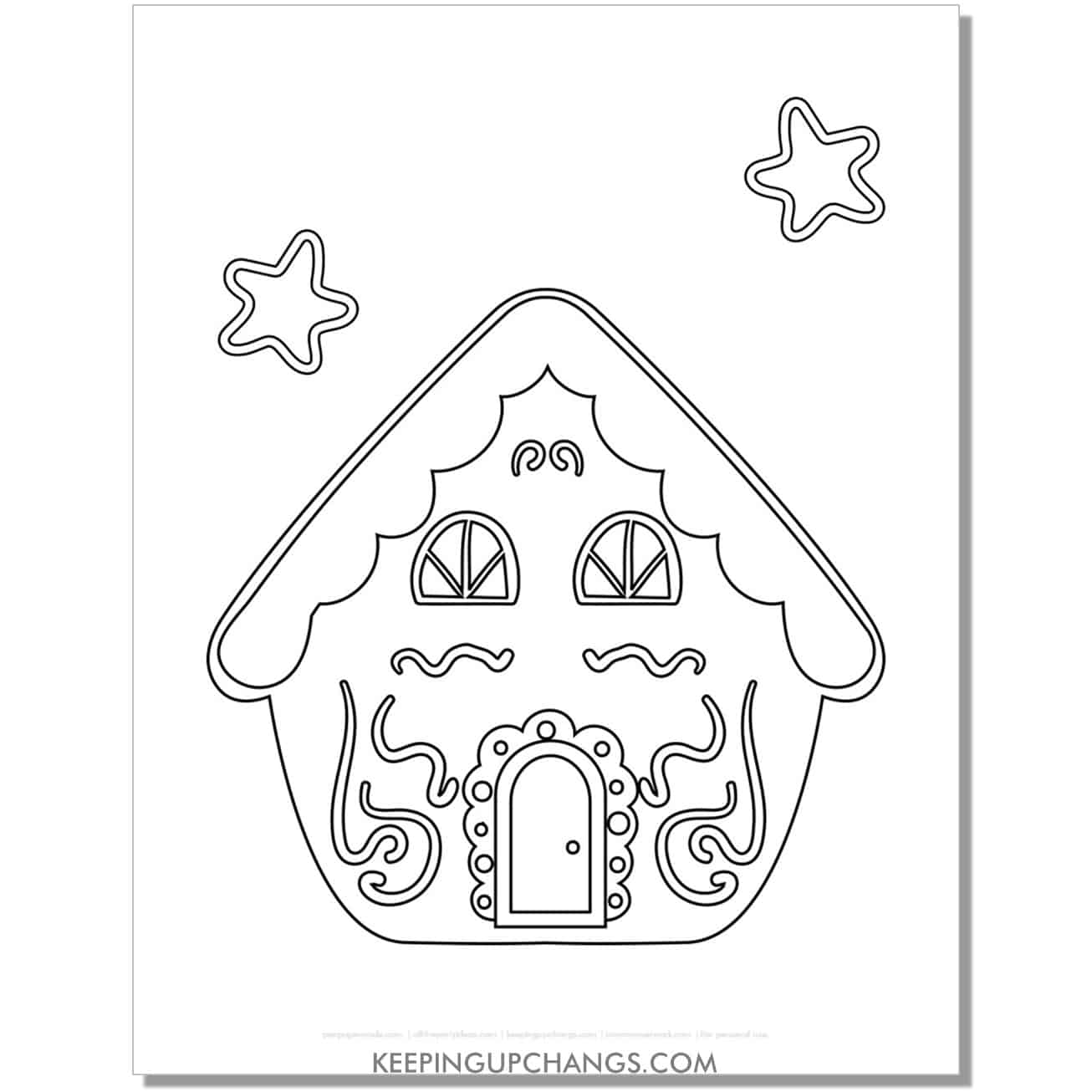 free gingerbread house with stars coloring page.