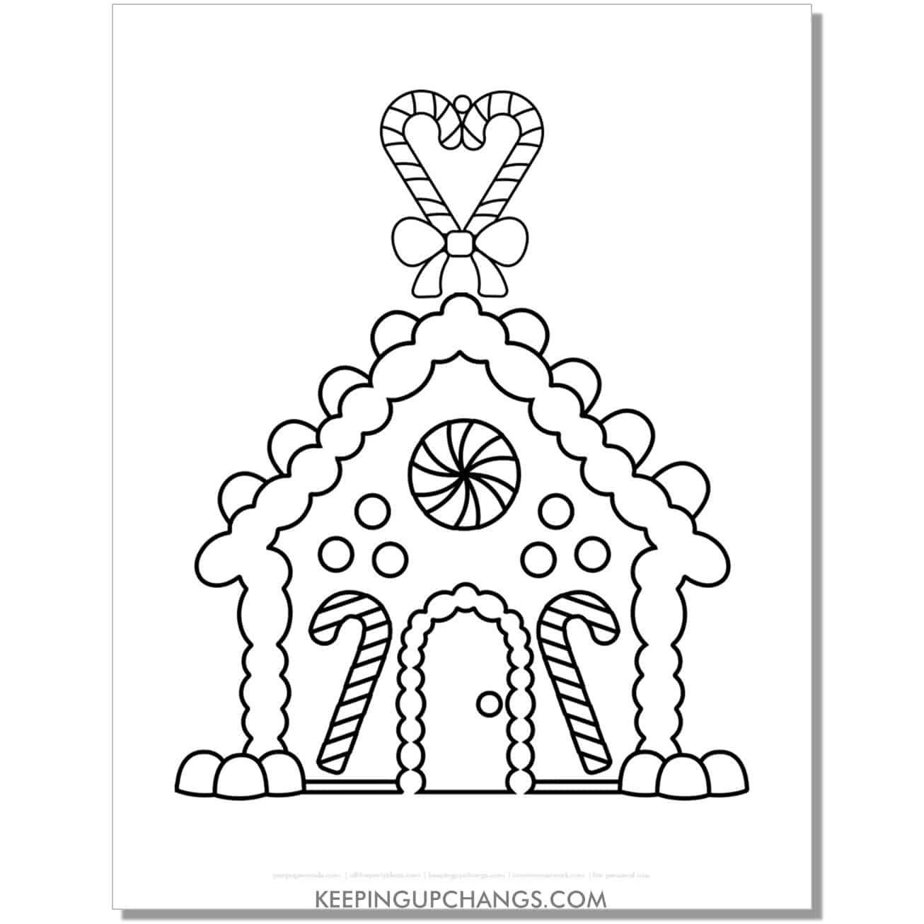 free large, easy gingerbread house coloring page for toddlers, preschool, kindergarten.