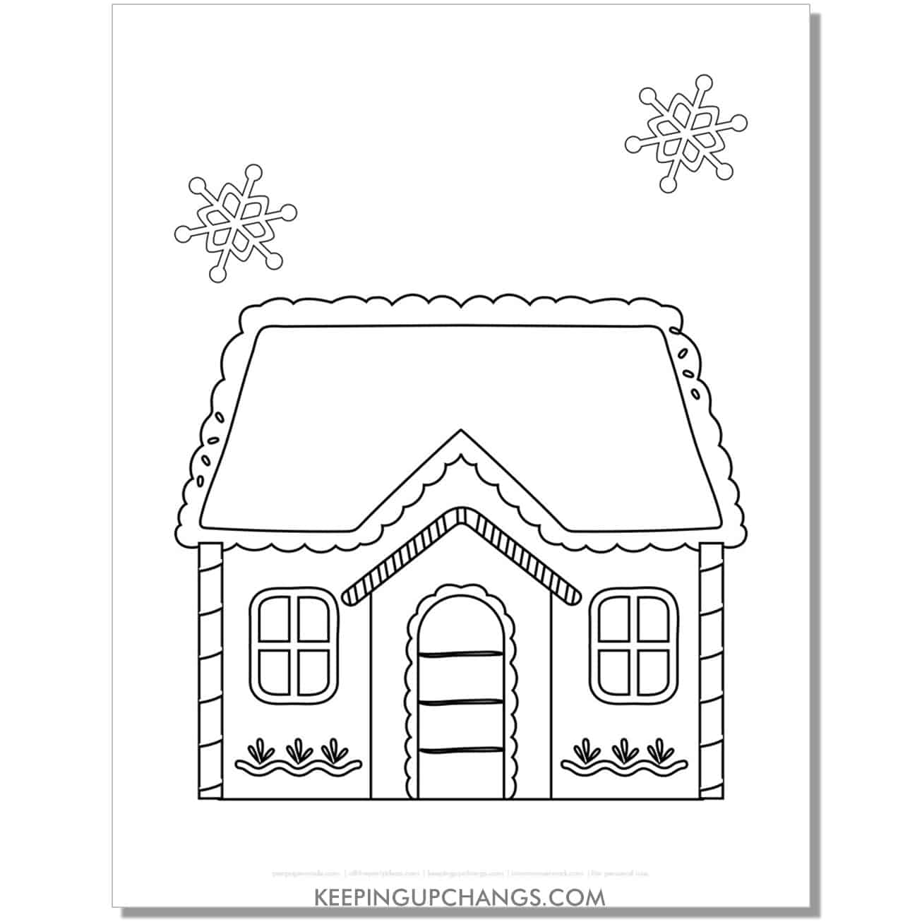free gingerbread house with blank roof coloring page.