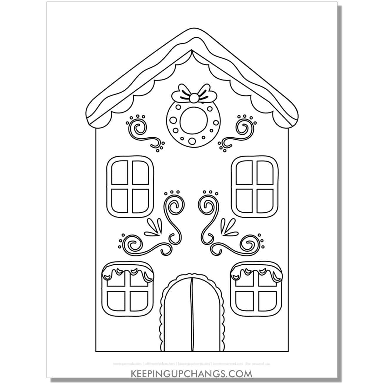 free big, tall gingerbread house coloring page.