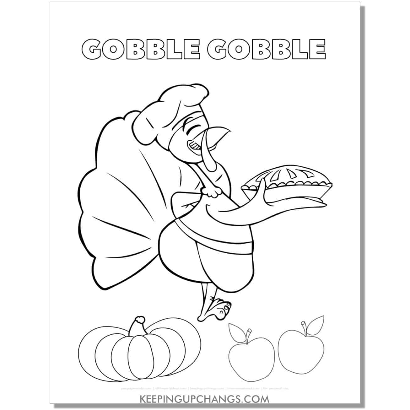 free gobble gobble chef turkey coloring page for fall, thanksgiving.