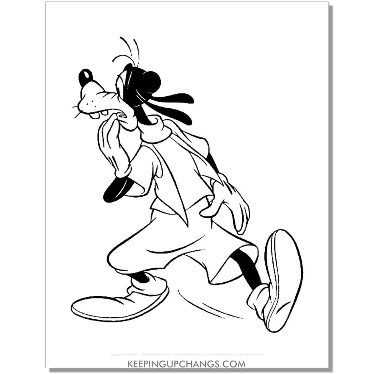 free goofy looking back coloring page, sheet.
