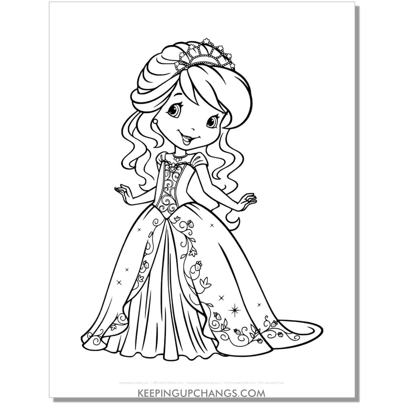 free princess gown strawberry shortcake coloring page, sheet.