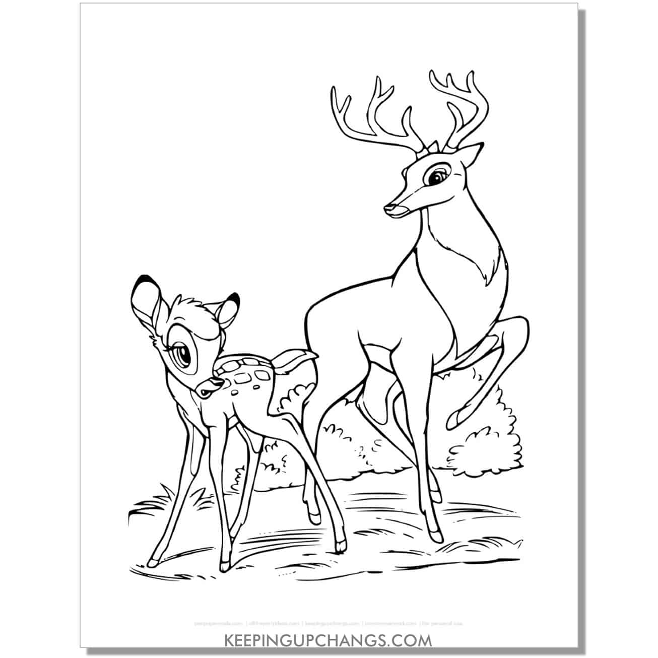 free great prince of the forest and bambi dad coloring page, sheet.