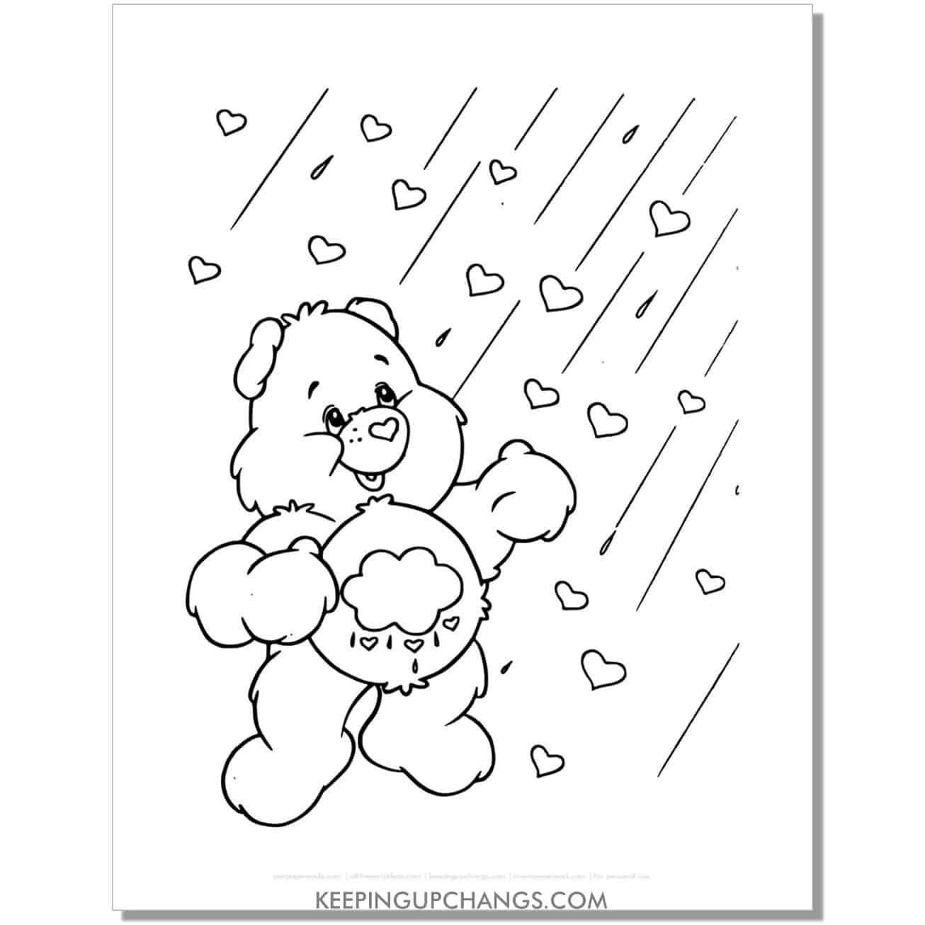grumpy bear heart rain shower care bear coloring page, sheet.