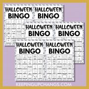 free fall halloween bingo 5x5 black white coloring game cards.