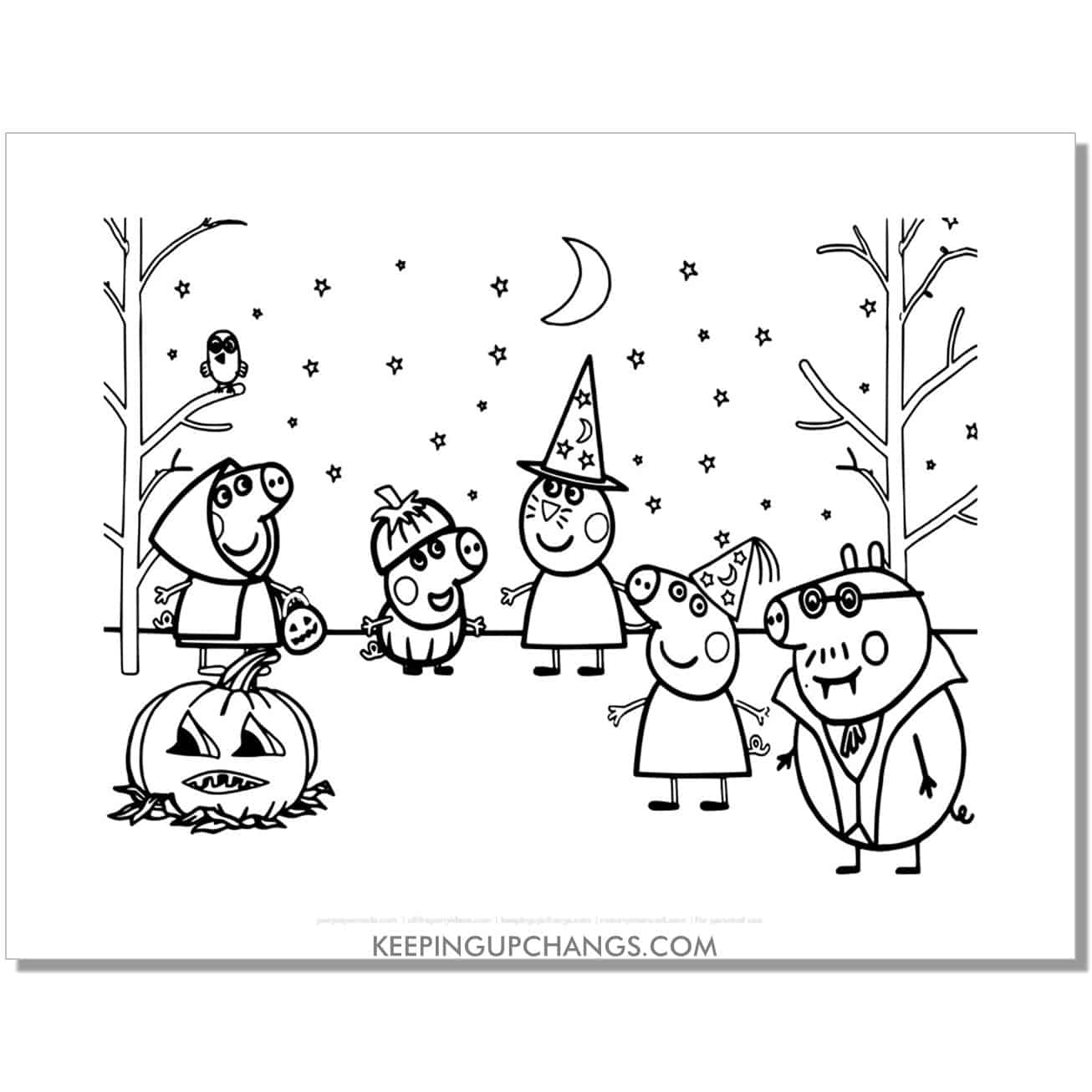 free candy cat, mummy, daddy, george, peppa pig halloween coloring page, sheet.