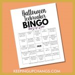 human halloween icebreaker bingo with fun getting to know you facts about the spooky holiday.