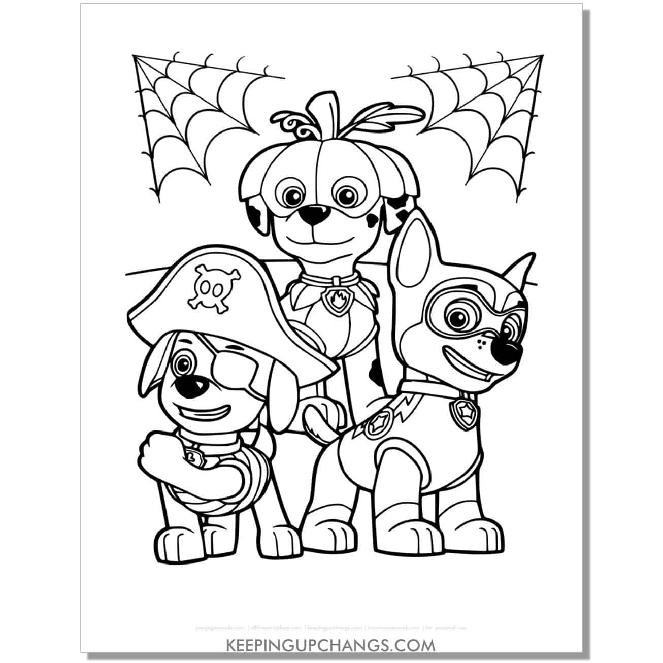 free marshall and chase halloween paw patrol coloring page, sheet.