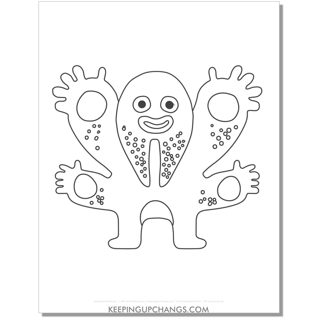 free large, four armed monster coloring page.