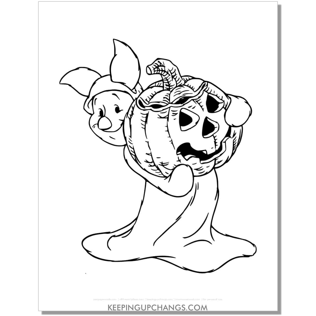 free winnie the pooh piglet halloween pumpkin coloring page for fall, thanksgiving.