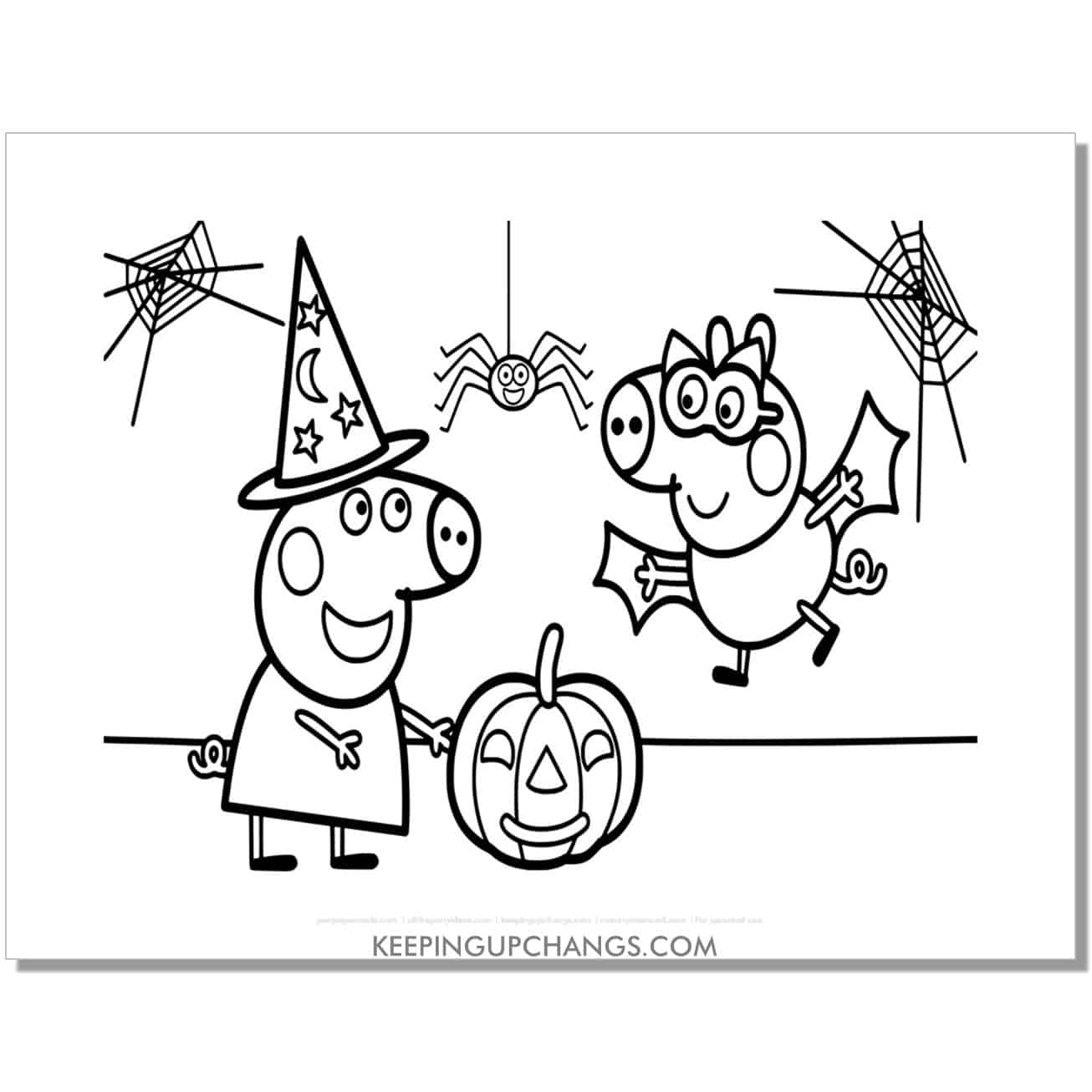 free george bat, peppa pig witch halloween coloring page, sheet.