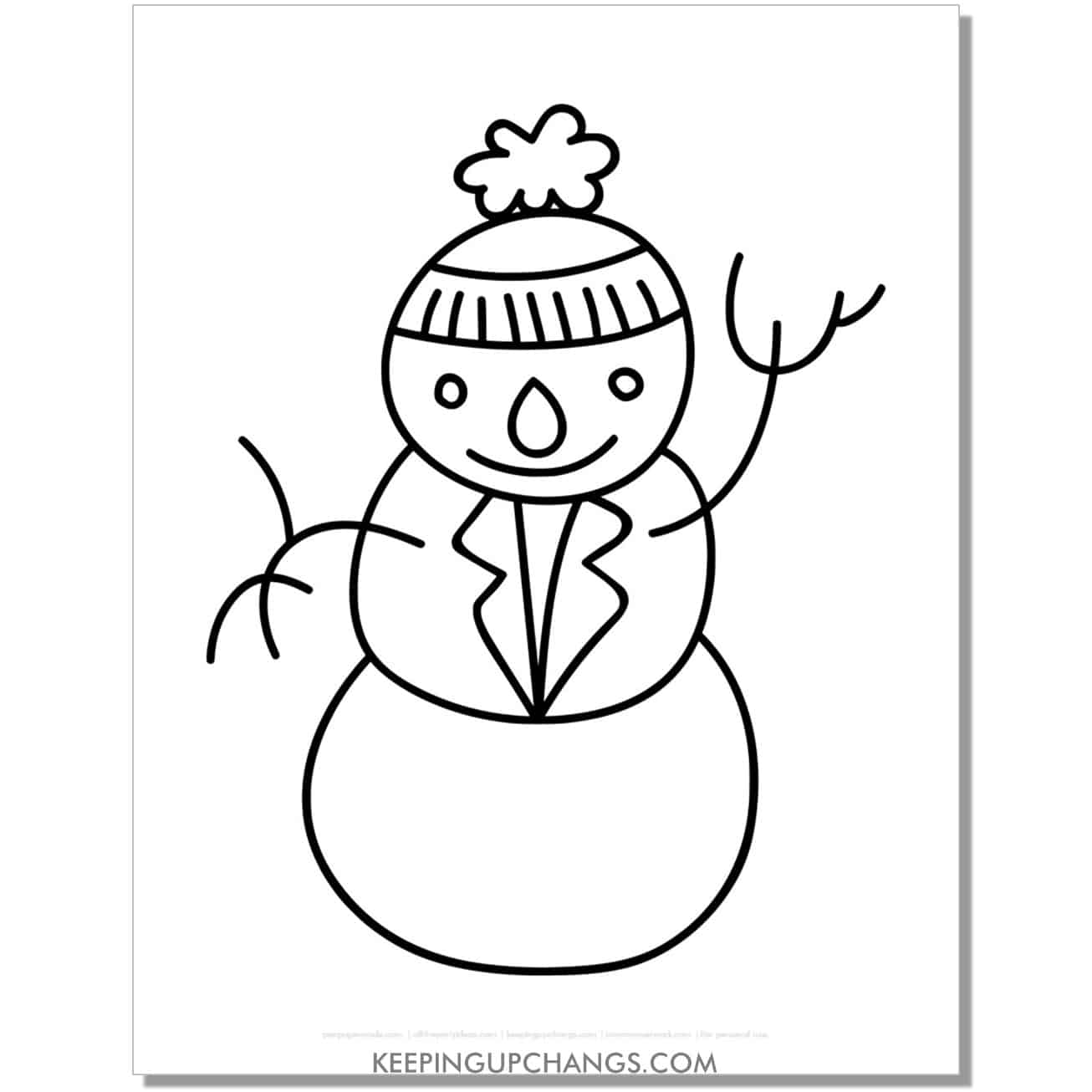 free snowman with beanie, jacket drawing coloring page.
