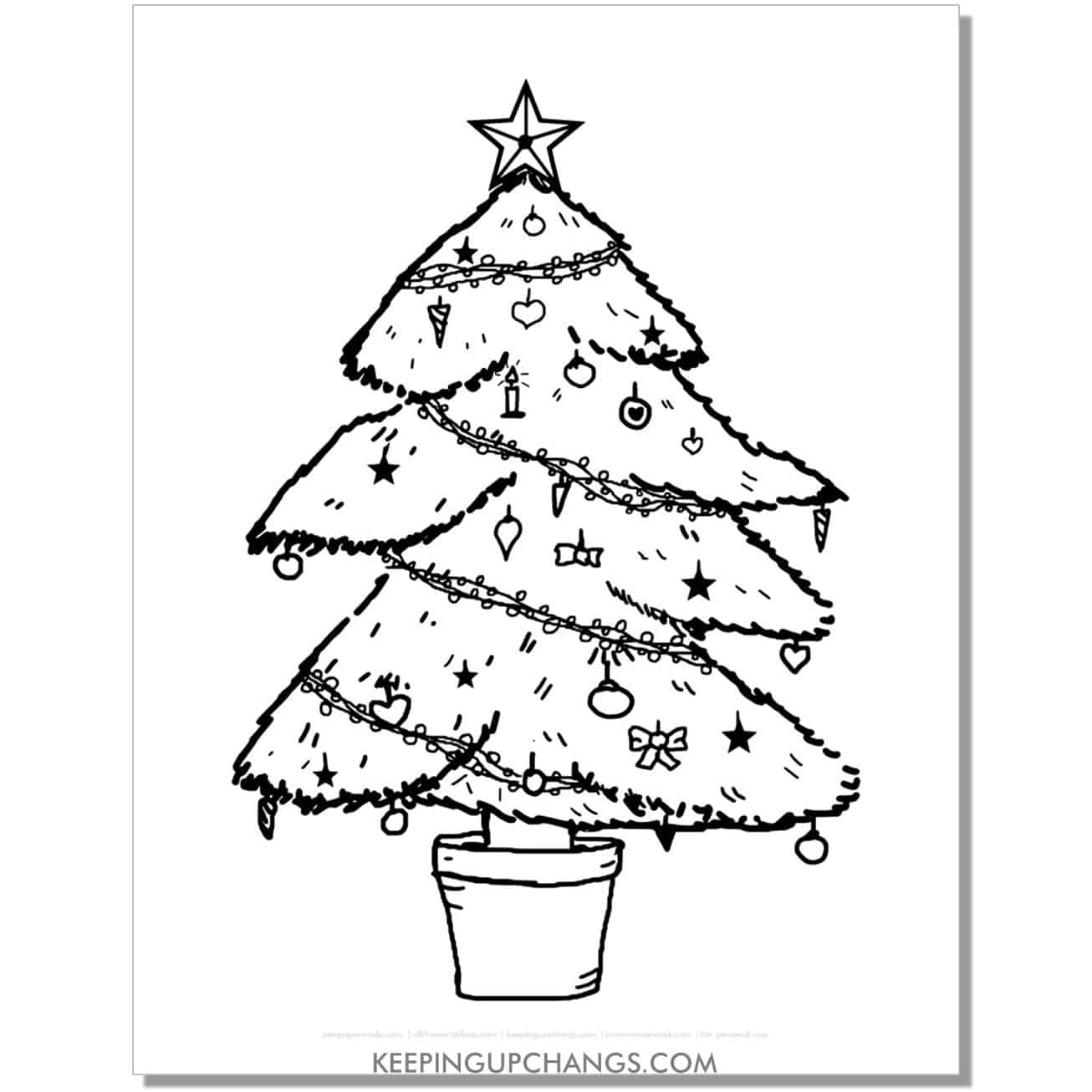 free freehand christmas tree coloring page.
