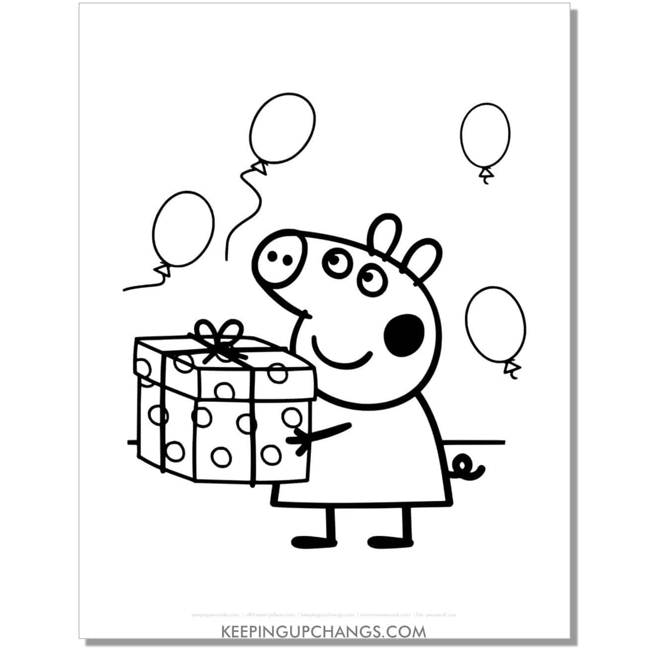 free happy birthday present peppa pig coloring page, sheet.