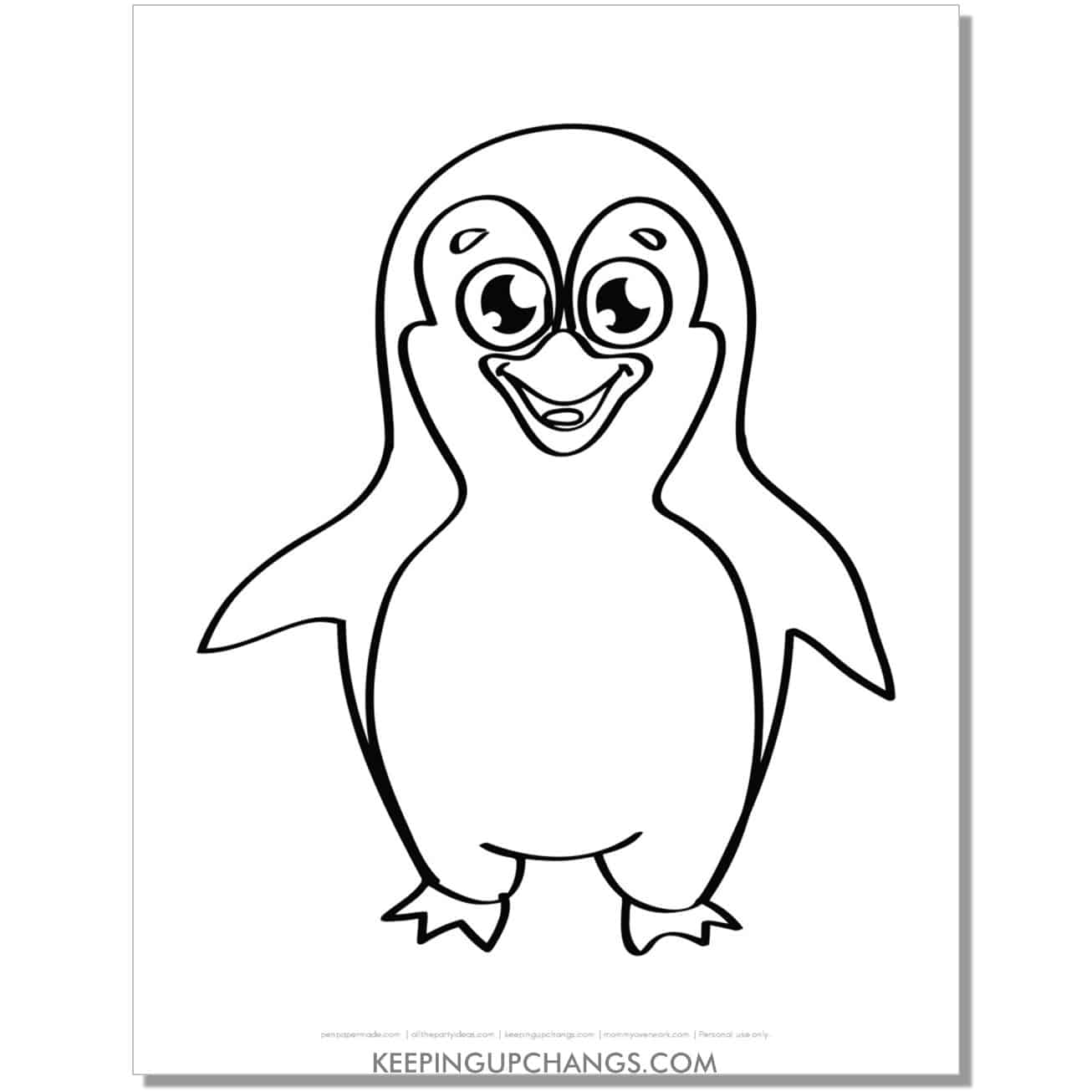 free funny, happy penguin coloring page.