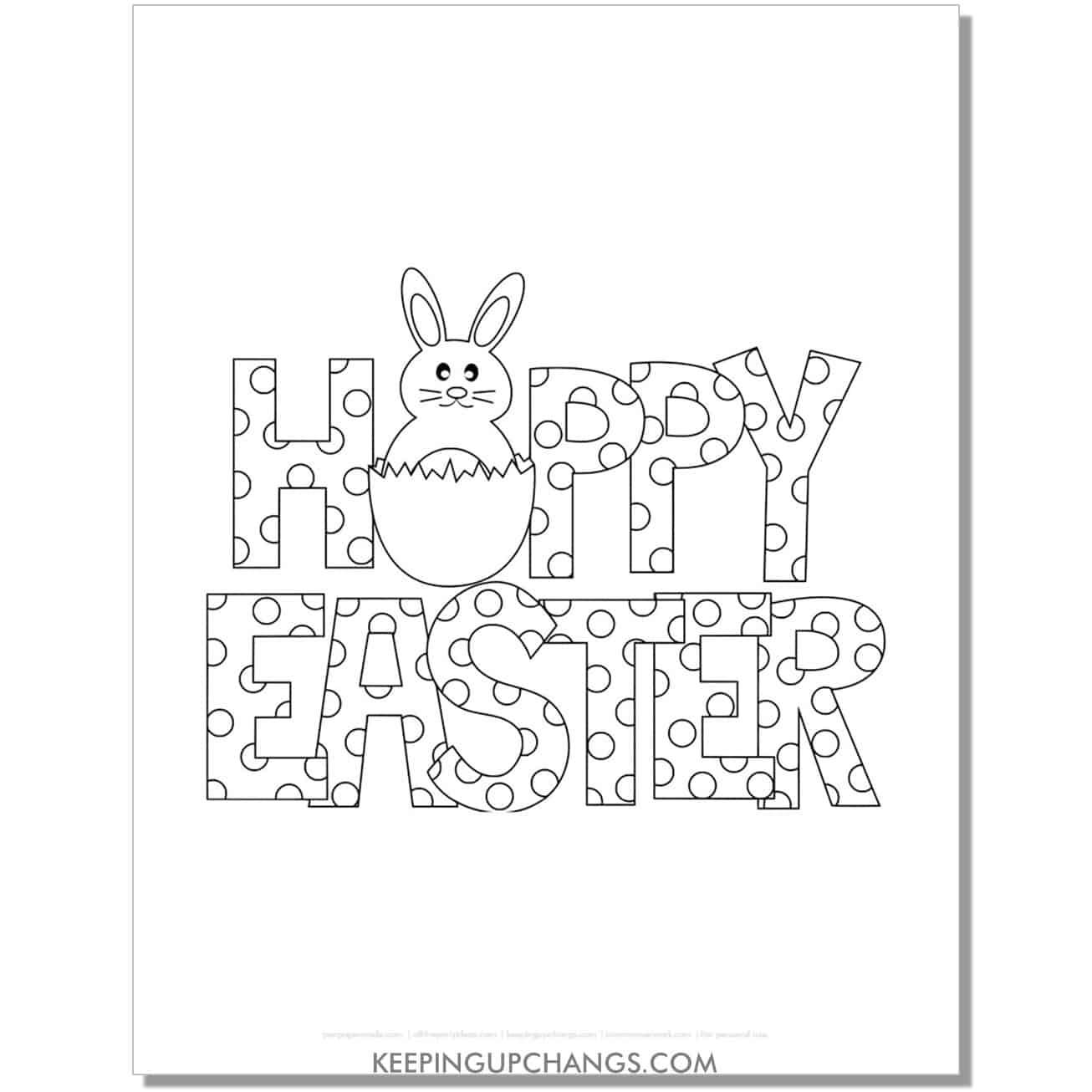 happy easter polka dot letters coloring page, sheet.