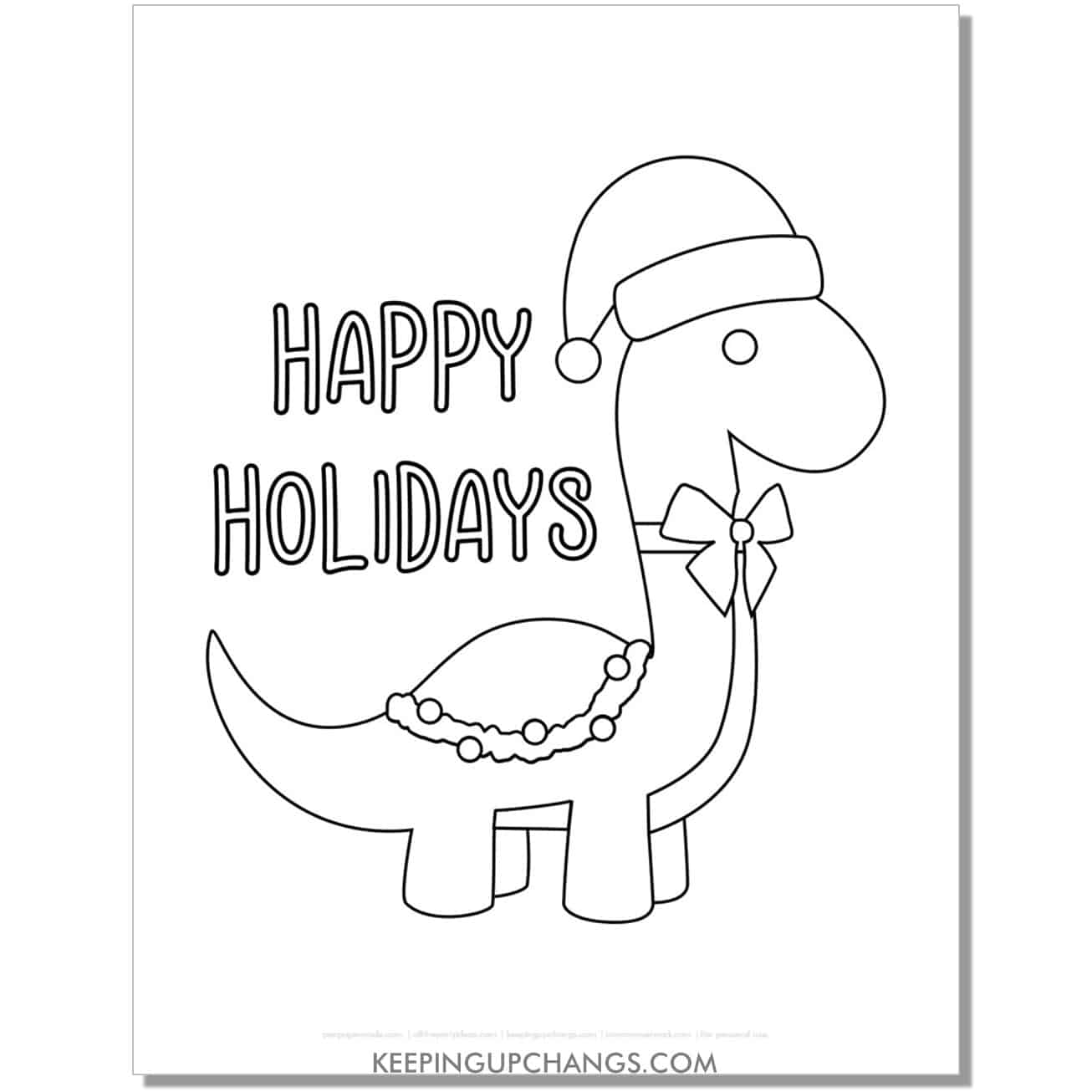 free happy holidays christmas brontosaurus dinosaur coloring page.