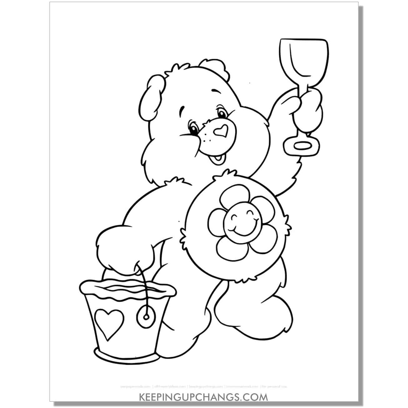 harmony bear with pail, shovel care bear coloring page, sheet.
