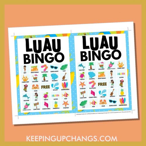 Hawaiian Luau Bingo Pictures &amp; Words (5x5 &amp; 4x4 Grid) [FREE Printables!]