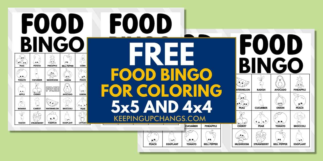 free black, white food bingo cards 5x5 4x4 for birthday party, wedding, baby shower.
