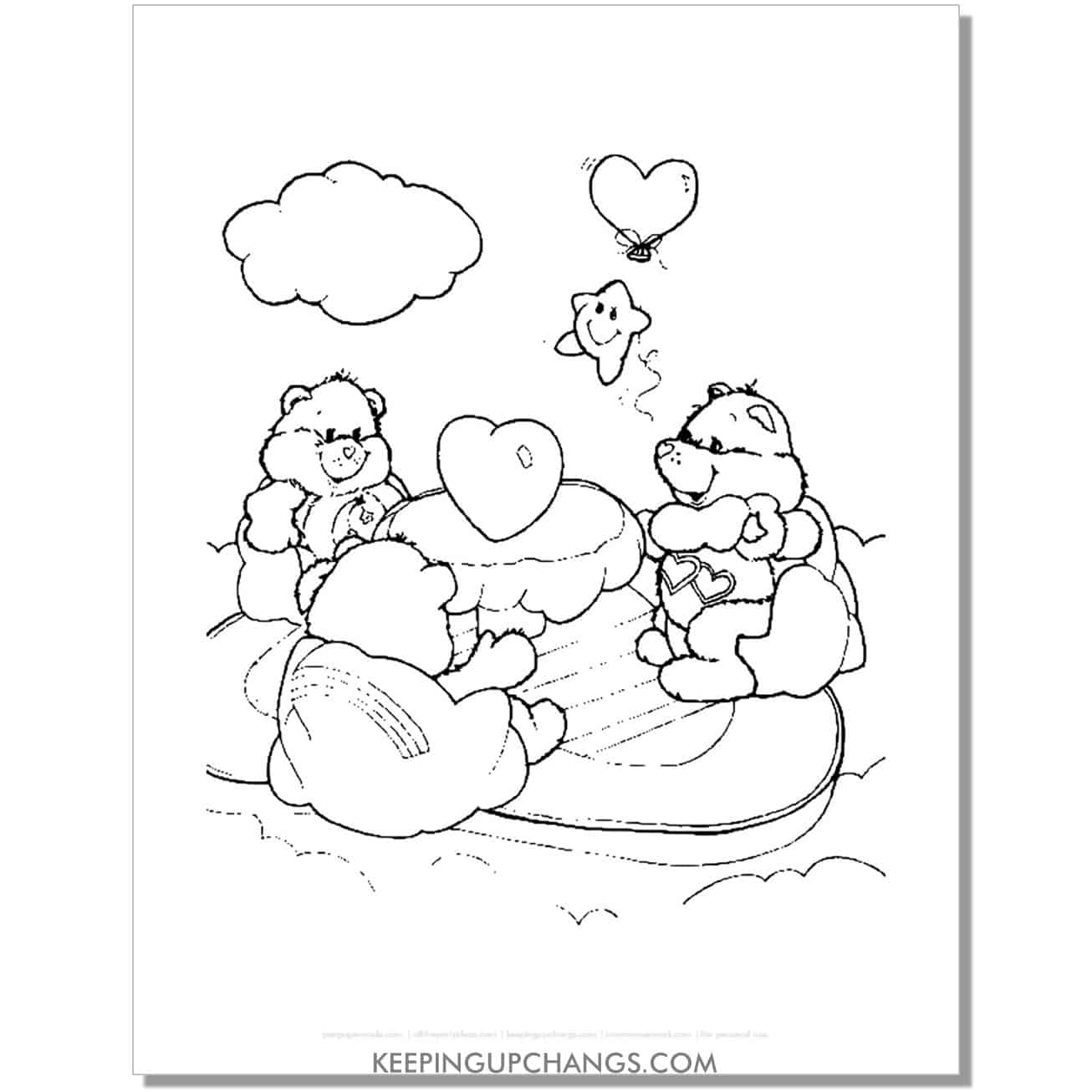 bedtime, always there, cheer bear with hearts care bear coloring page, sheet.