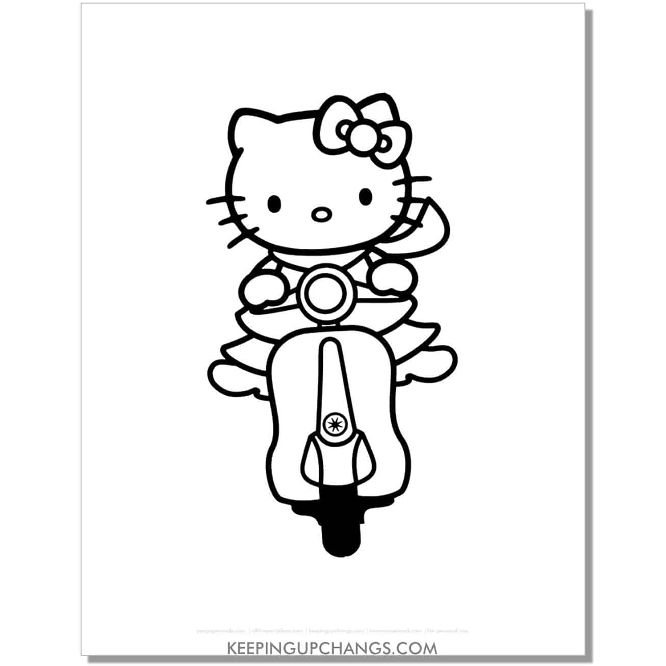 tourist on moped hello kitty coloring page.