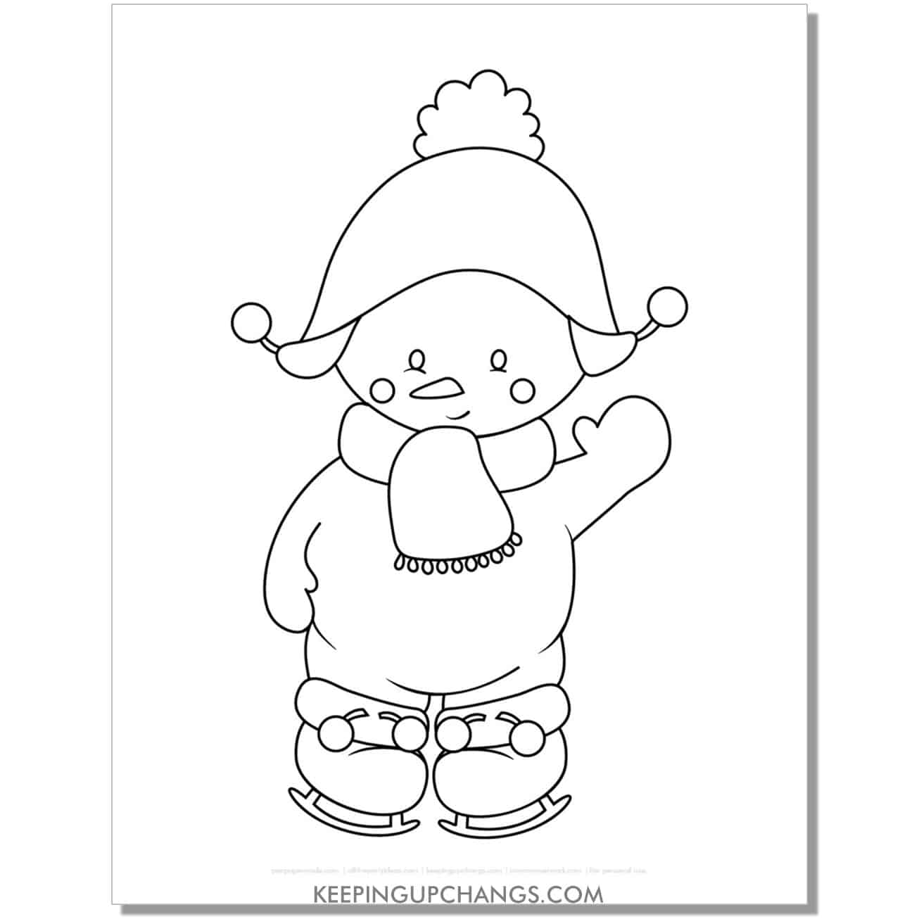 free ice skating snowman coloring page.