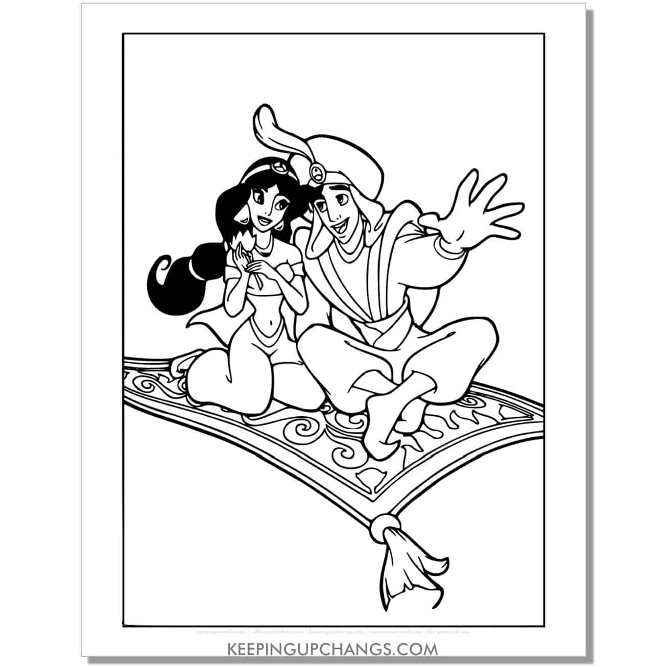 jasmine, aladdin looking at a whole new world coloring page, sheet.