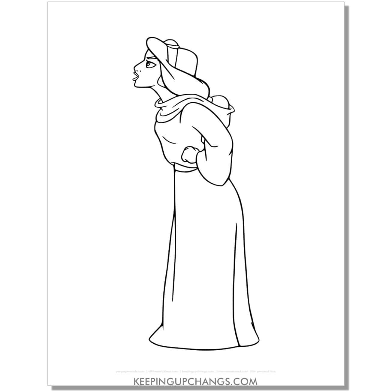 jasmine in civilian robe coloring page, sheet.