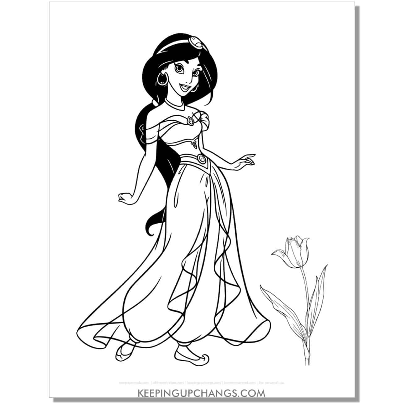 jasmine with lily flower coloring page, sheet.