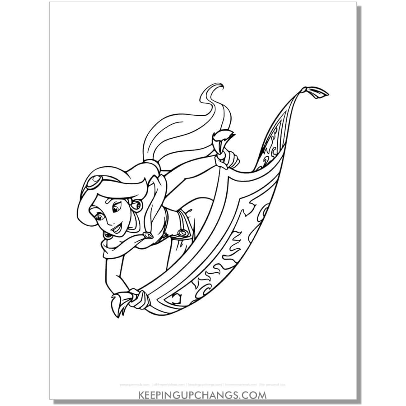 jasmine on flying carpet coloring page, sheet.